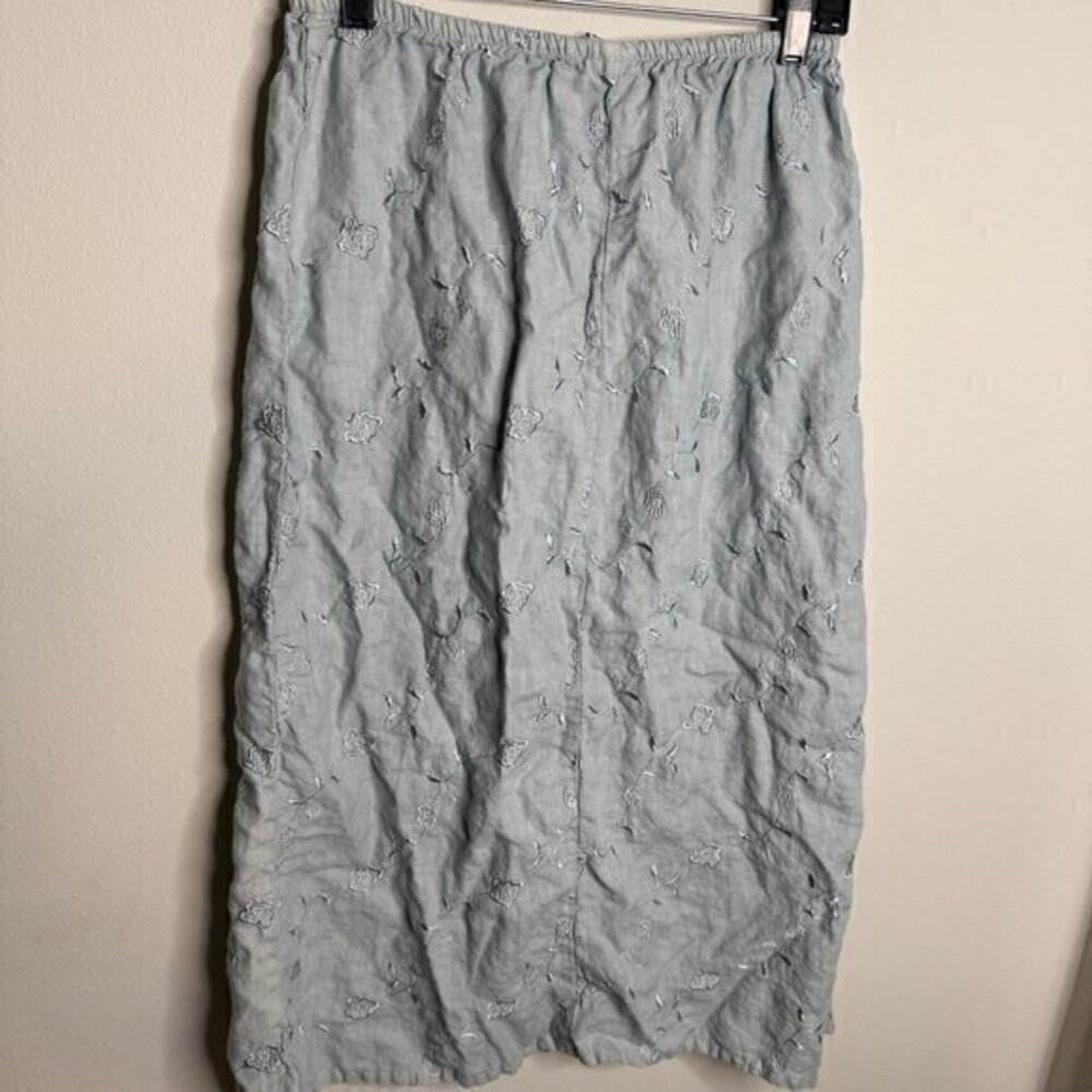 Johnny Was Women's Small Embroidered Blue Midi Skirt Elastic Waist Cottagecore